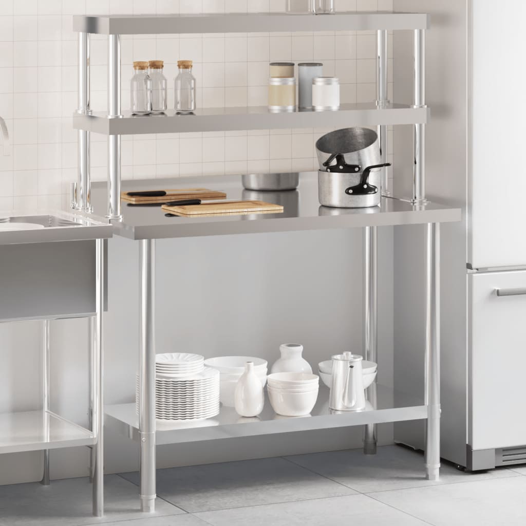 køkkenbord med tophylde 110x55x150 cm rustfrit stål