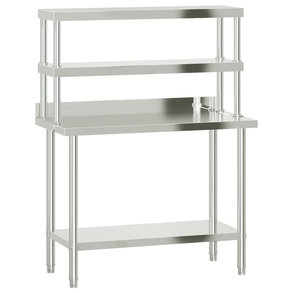 køkkenbord med tophylde 110x55x150 cm rustfrit stål