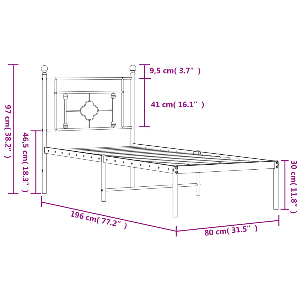sengeramme med sengegavl 75x190 cm metal sort