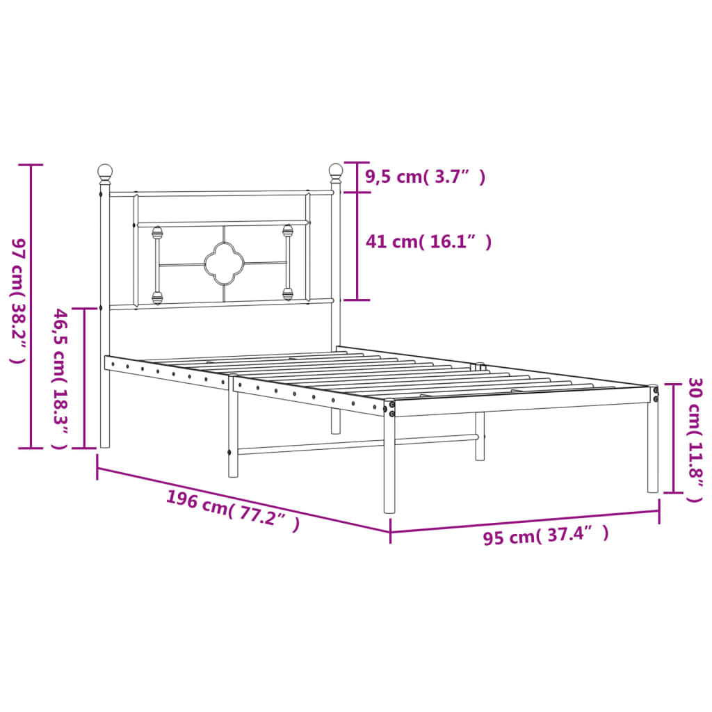 sengeramme med sengegavl 90x190 cm metal sort