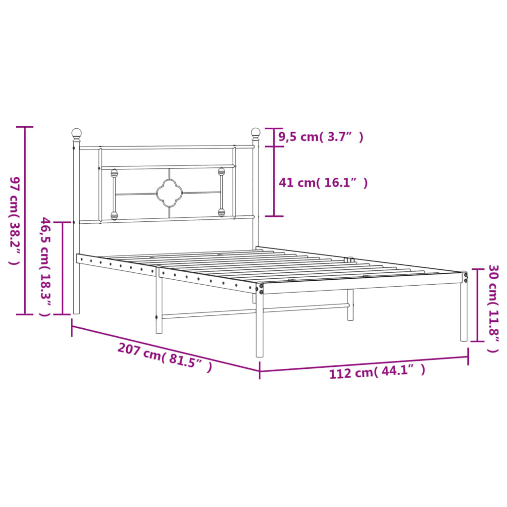 sengeramme med sengegavl 107x203 cm metal sort