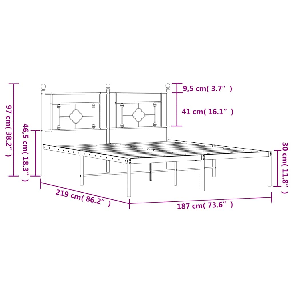 sengeramme med sengegavl 183x213 cm metal sort