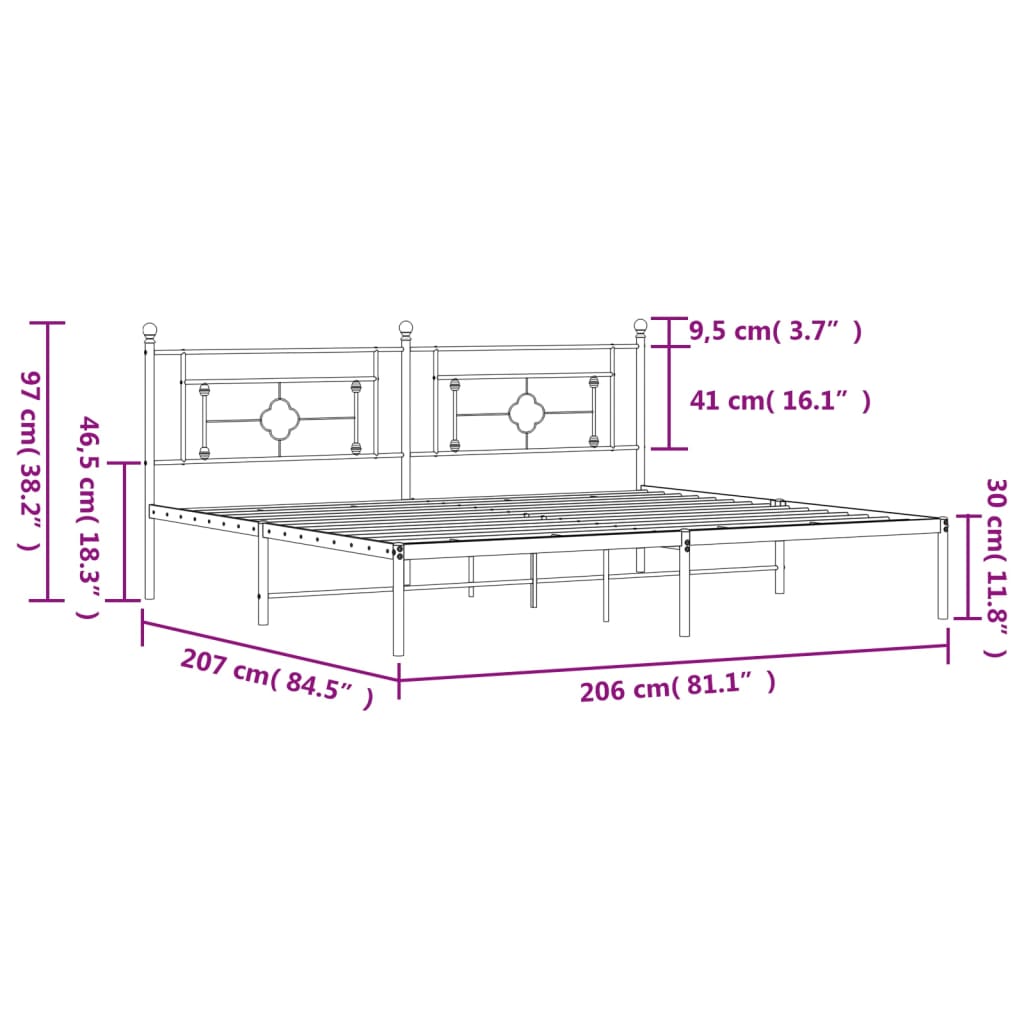 sengeramme med sengegavl 200x200 cm metal sort