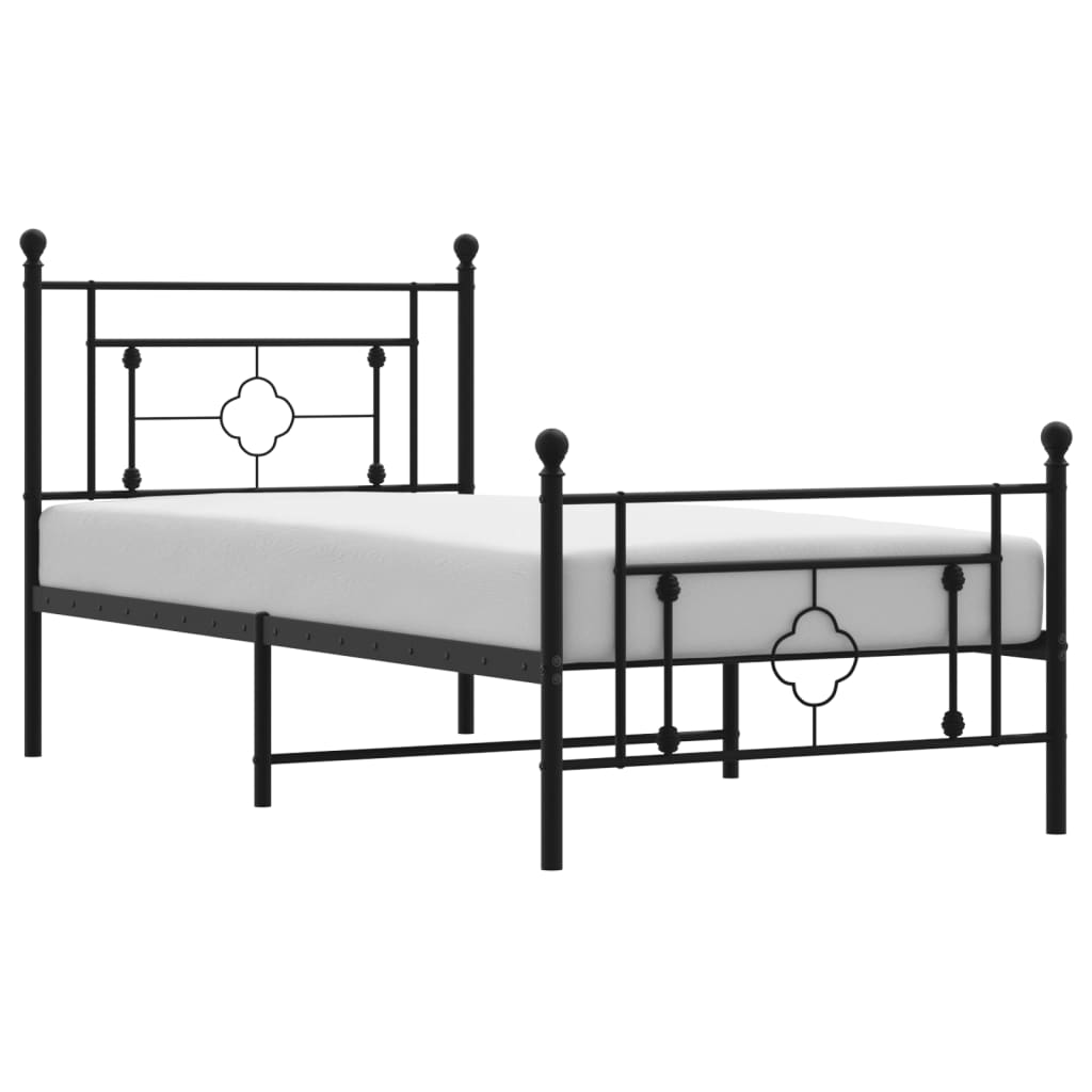 sengeramme med sengegavl og fodgærde 90x190 cm metal sort