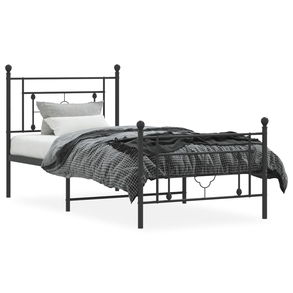 sengeramme med sengegavl og fodgærde 90x190 cm metal sort