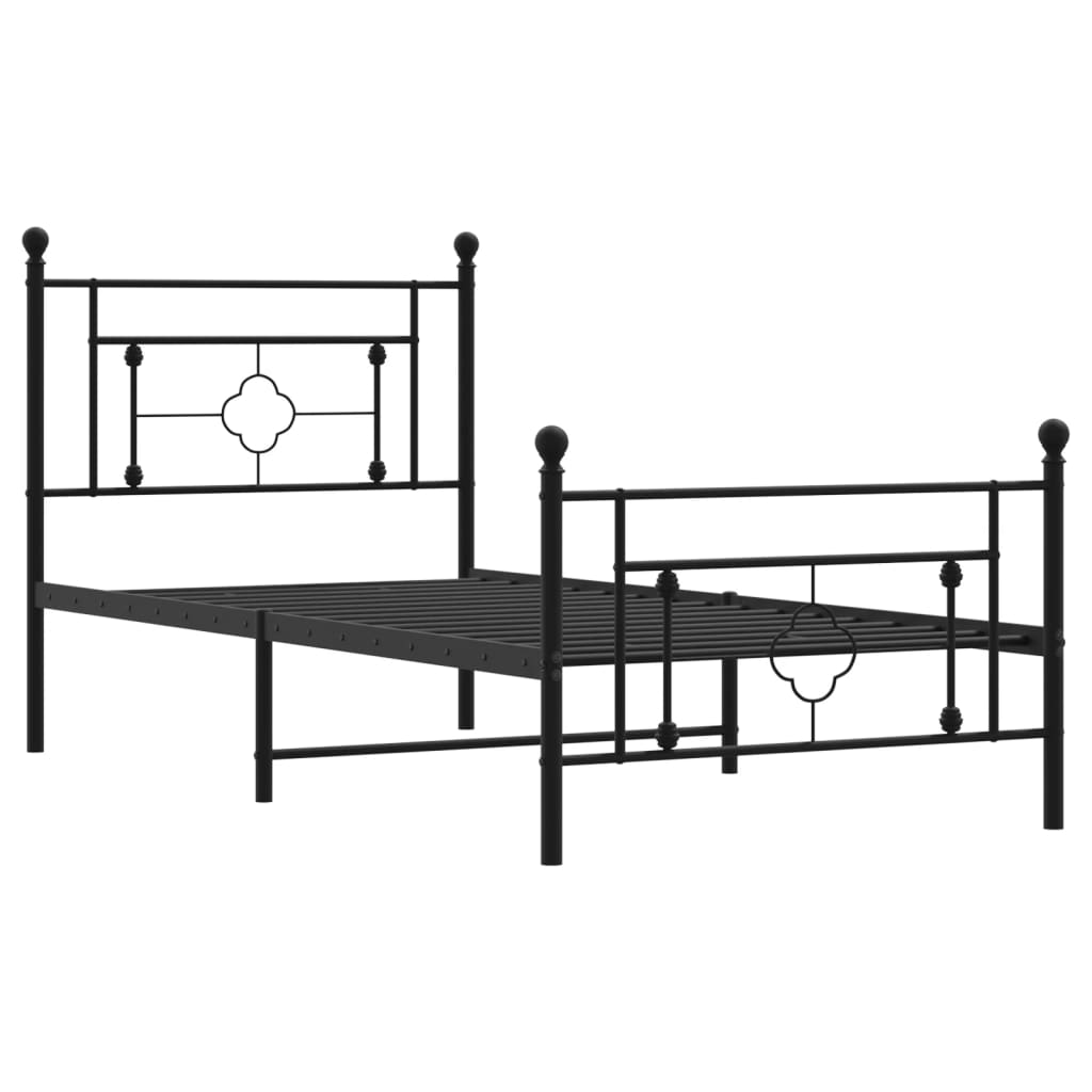 sengeramme med sengegavl og fodgærde 90x190 cm metal sort