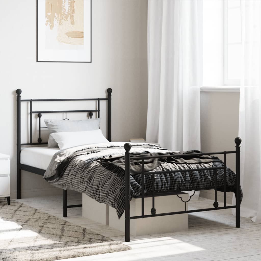 sengeramme med sengegavl og fodgærde 90x190 cm metal sort