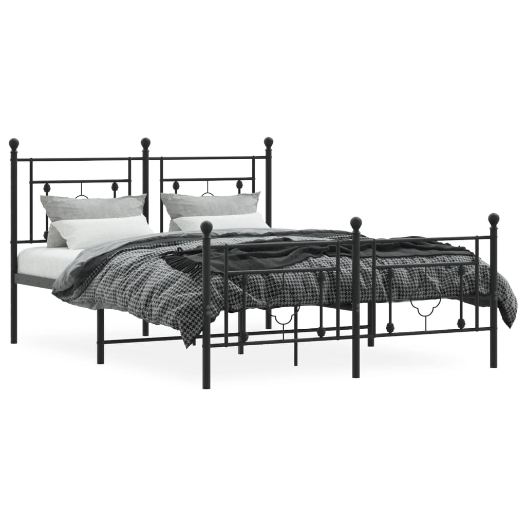 sengeramme med sengegavl og fodgærde 135x190 cm metal sort