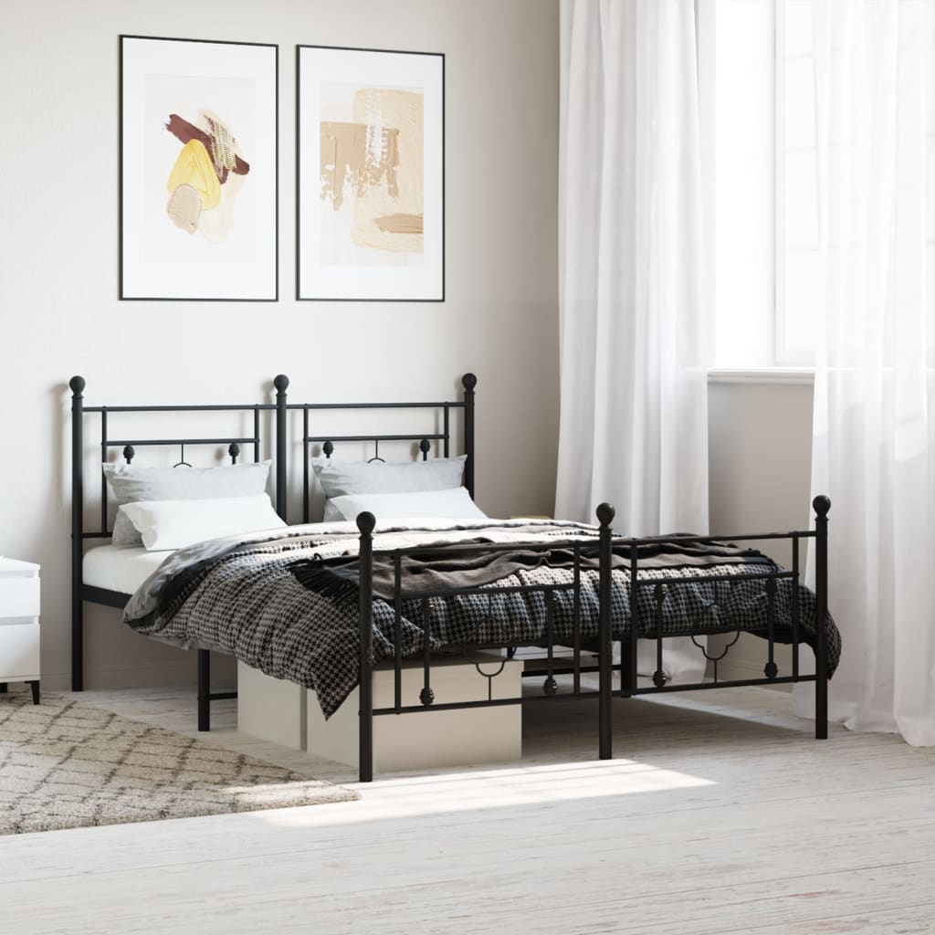 sengeramme med sengegavl og fodgærde 135x190 cm metal sort
