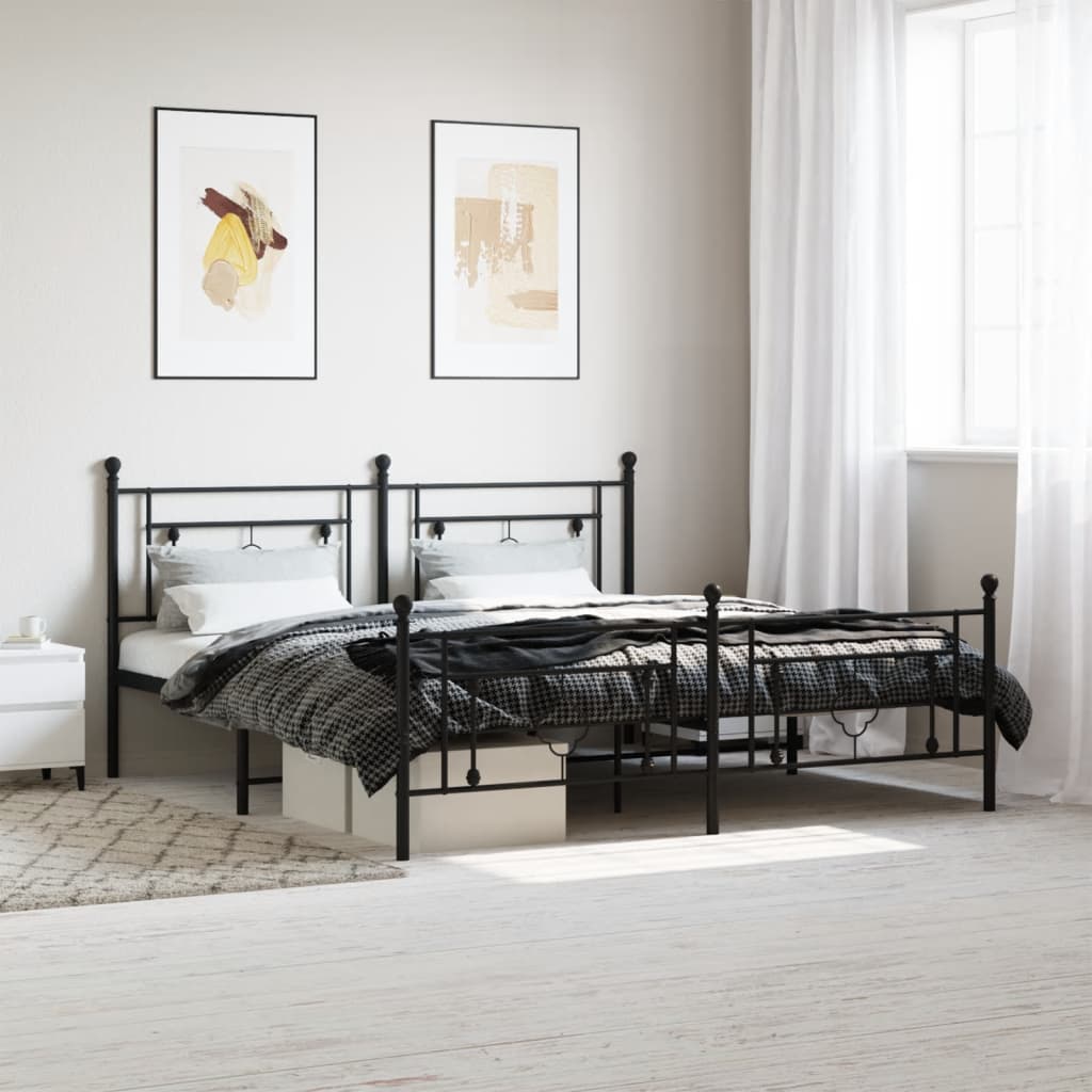 sengeramme med sengegavl og fodgærde 183x213 cm metal sort
