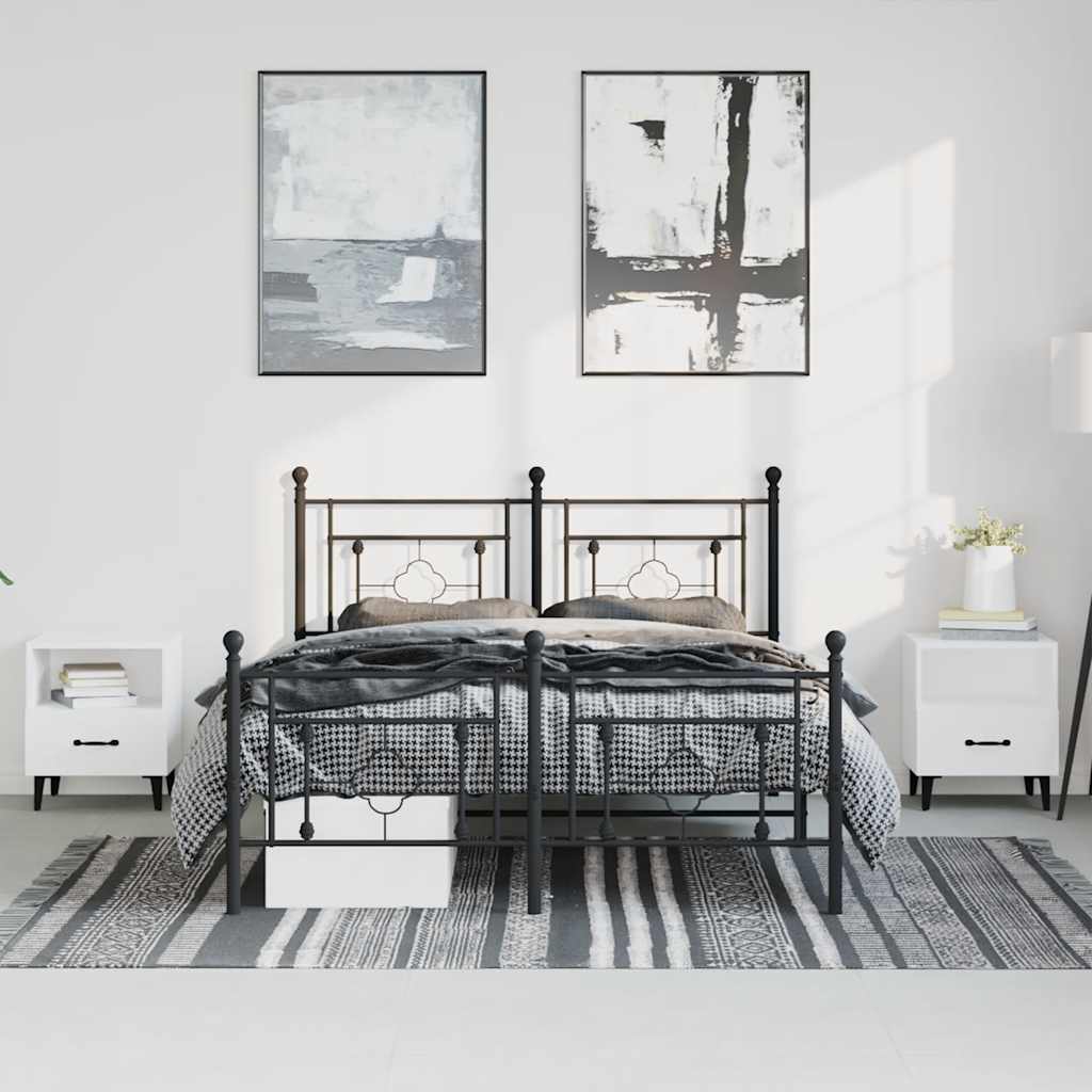 sengeramme med sengegavl og fodgærde 193x203 cm metal sort