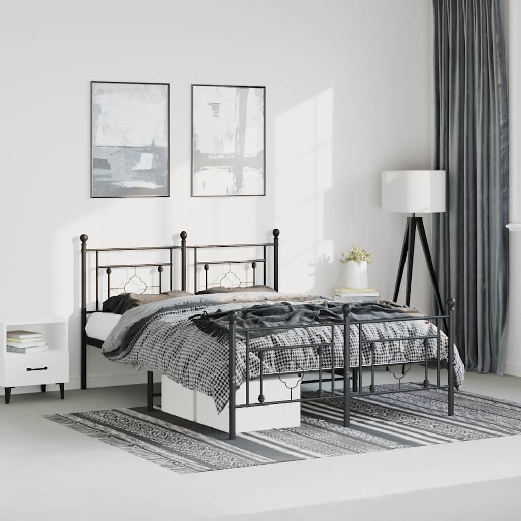 sengeramme med sengegavl og fodgærde 193x203 cm metal sort