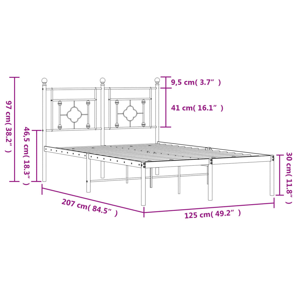 sengeramme med sengegavl 120x200 cm metal hvid