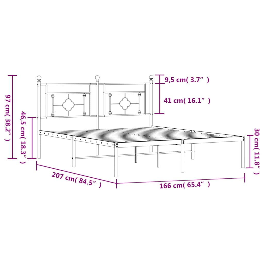 sengeramme med sengegavl 160x200 cm metal hvid