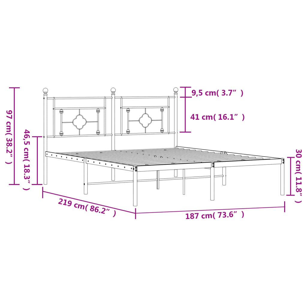 sengeramme med sengegavl 183x213 cm metal hvid