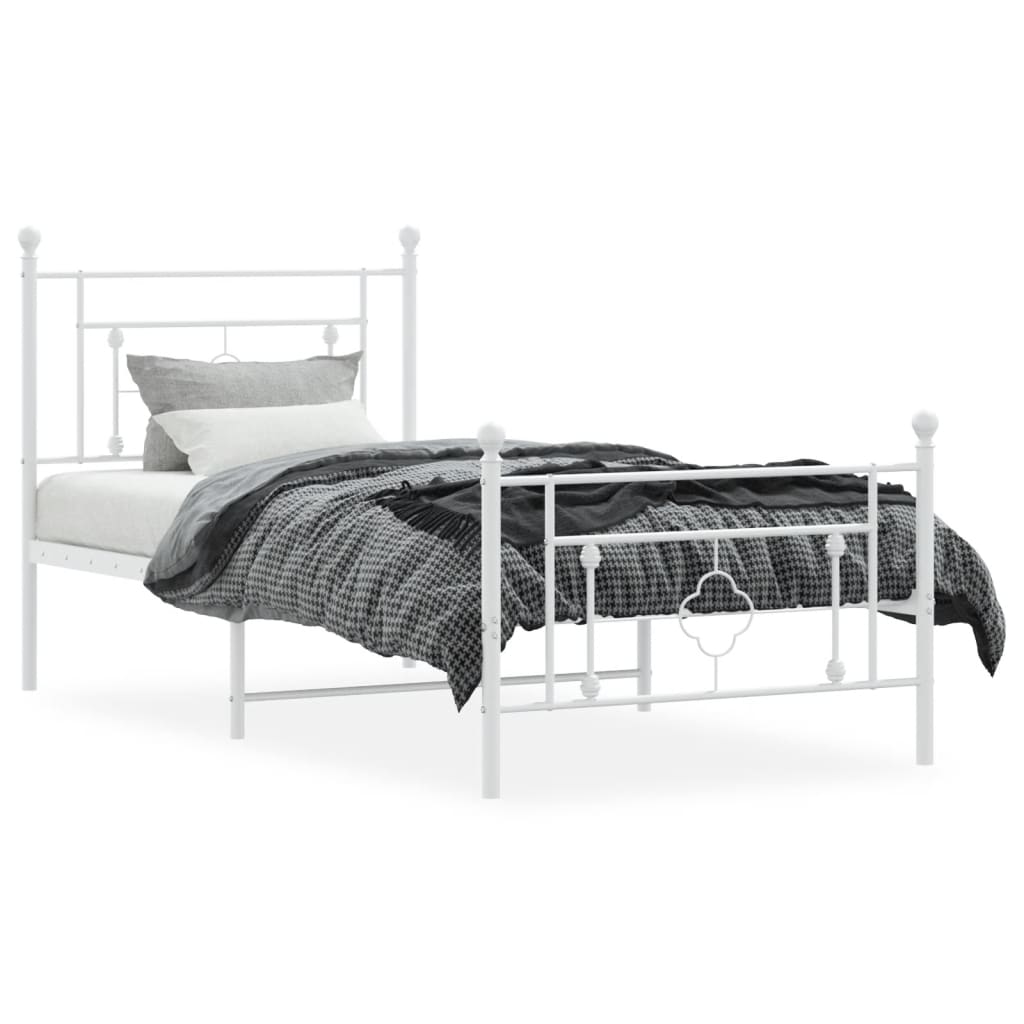 sengeramme med sengegavl og fodgærde 100x190 cm metal hvid