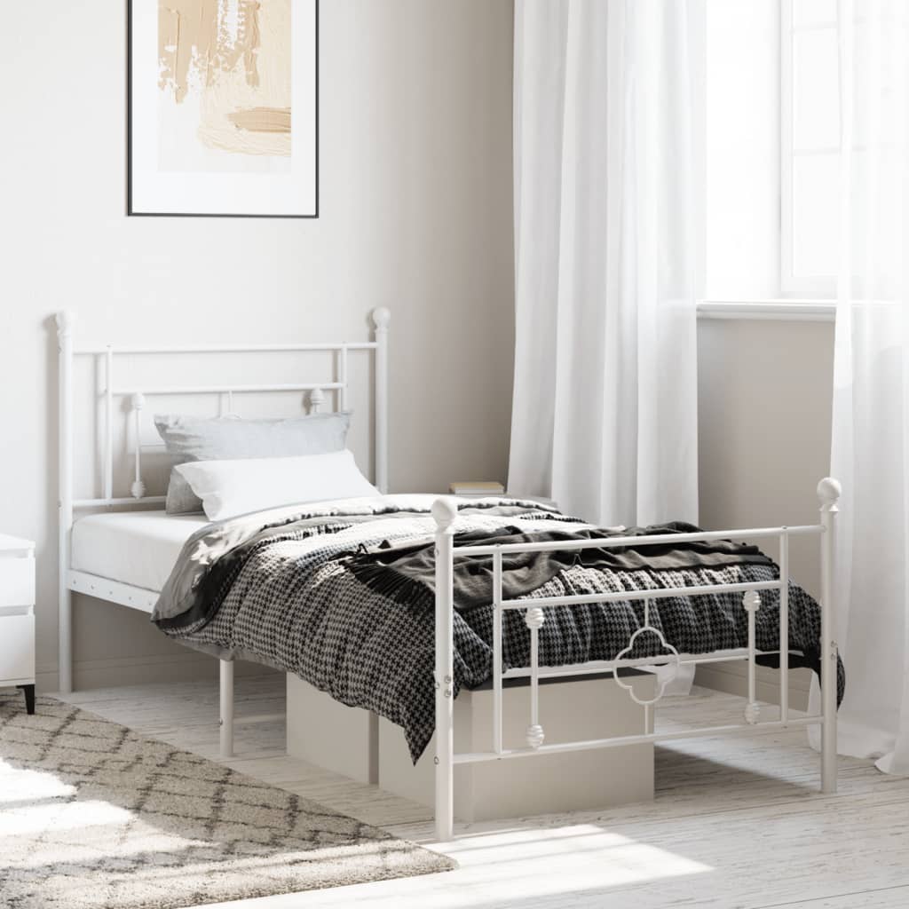 sengeramme med sengegavl og fodgærde 100x190 cm metal hvid
