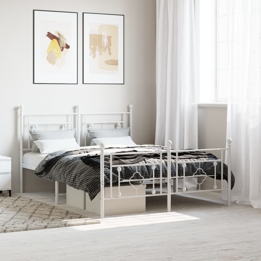 sengeramme med sengegavl og fodgærde 135x190 cm metal hvid