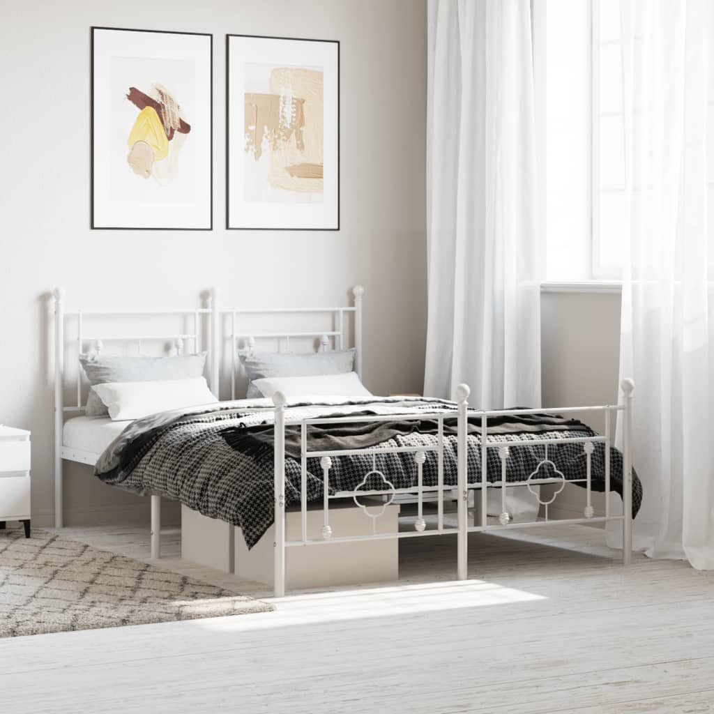 sengeramme med sengegavl og fodgærde 140x200 cm metal hvid