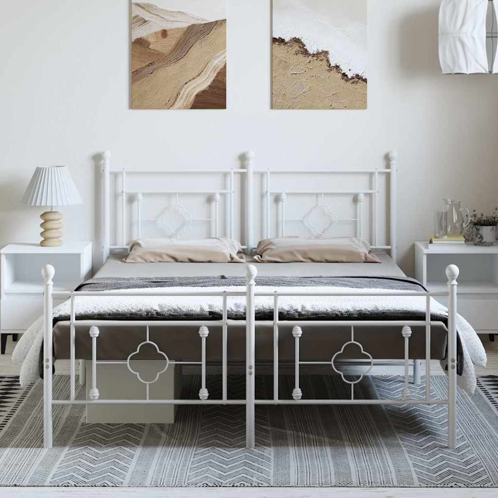 sengeramme med sengegavl og fodgærde 150x200 cm metal hvid