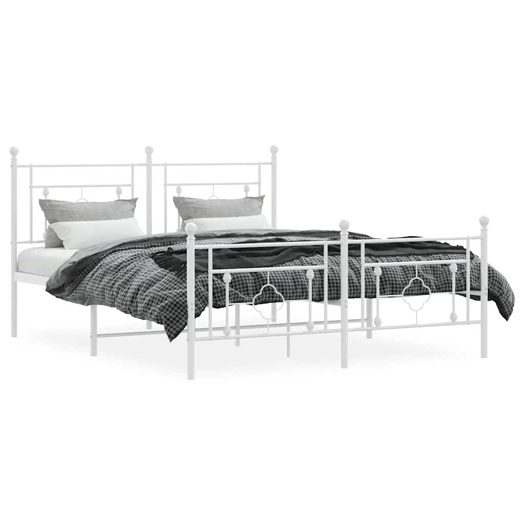 sengeramme med sengegavl og fodgærde 150x200 cm metal hvid