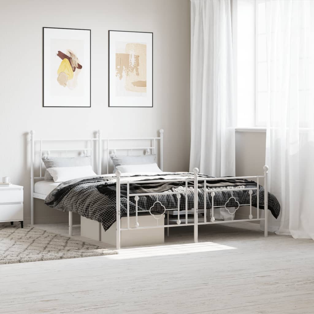 sengeramme med sengegavl og fodgærde 160x200 cm metal hvid