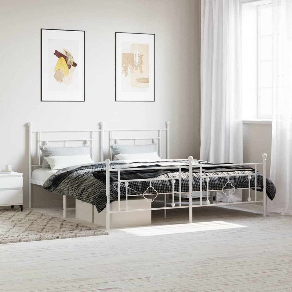 sengeramme med sengegavl og fodgærde 183x213 cm metal hvid