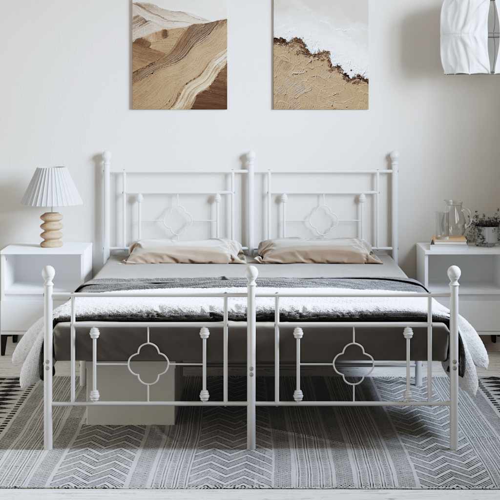 sengeramme med sengegavl og fodgærde 193x203 cm metal hvid