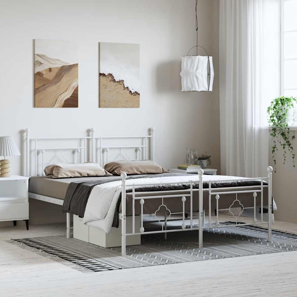 sengeramme med sengegavl og fodgærde 193x203 cm metal hvid