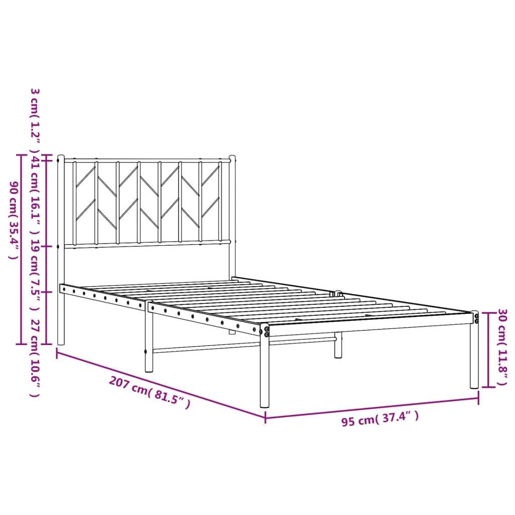 sengeramme med sengegavl 90x200 cm metal sort