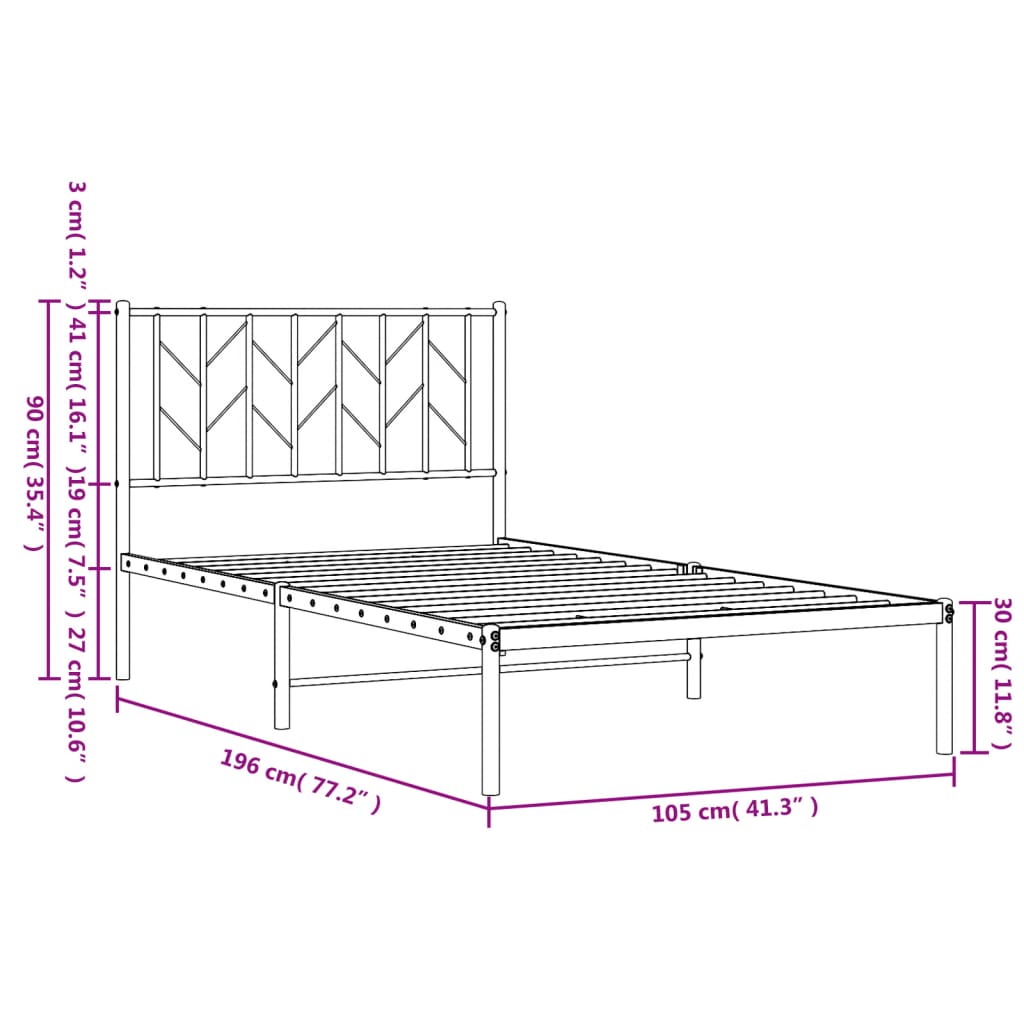sengeramme med sengegavl 100x190 cm metal sort