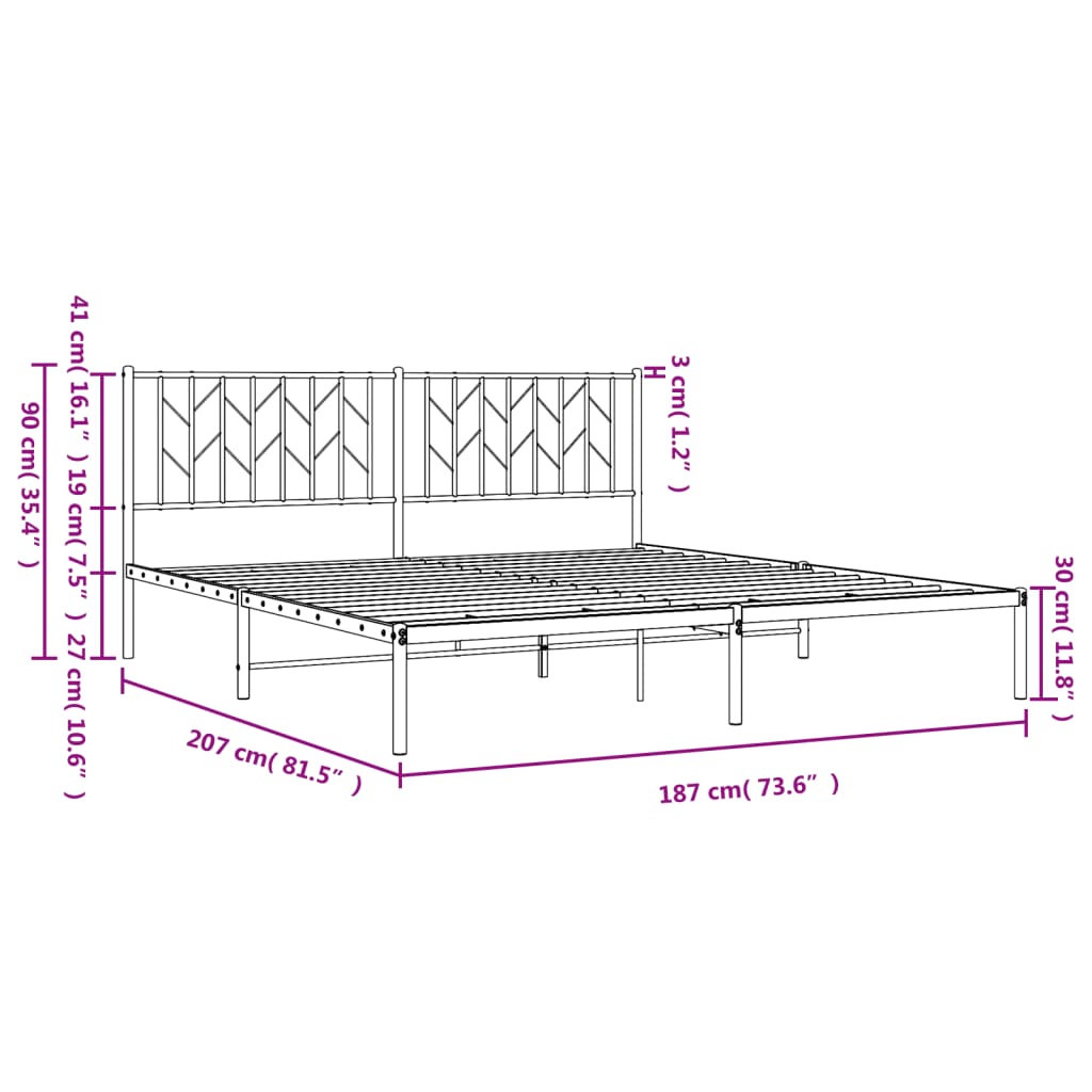 sengeramme med sengegavl 180x200 cm metal sort