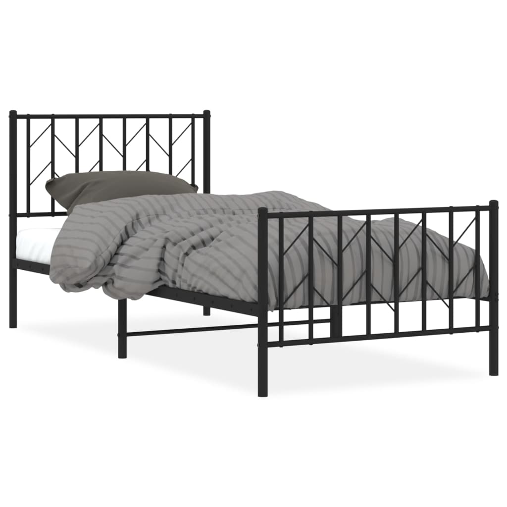 sengeramme med sengegavl og fodgærde 90x190 cm metal sort