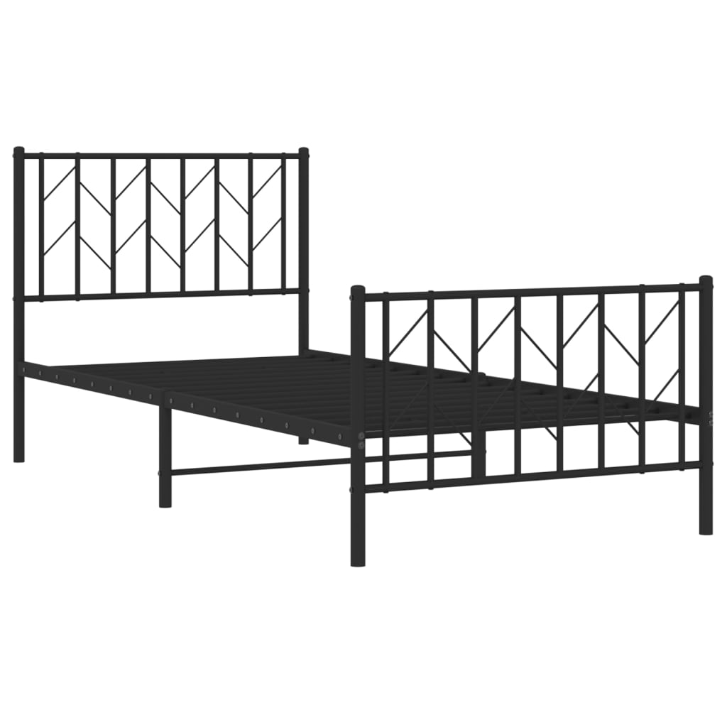 sengeramme med sengegavl og fodgærde 90x200 cm metal sort