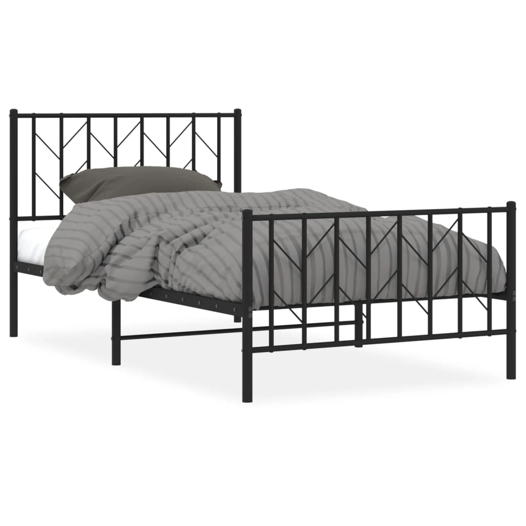 sengeramme med sengegavl og fodgærde 100x190 cm metal sort