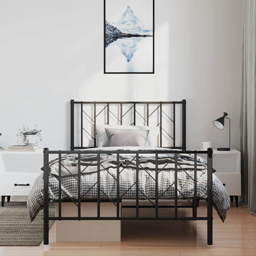 sengeramme med sengegavl og fodgærde 100x200 cm metal sort