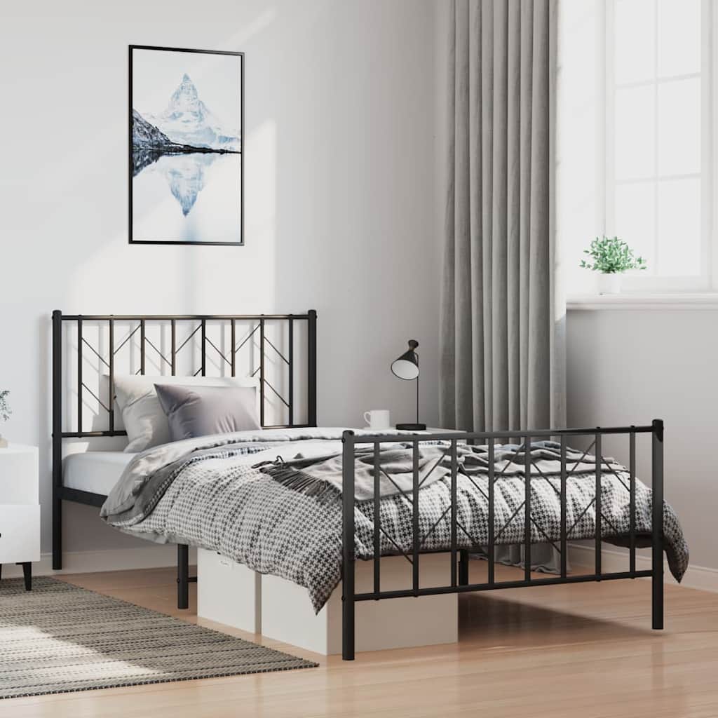 sengeramme med sengegavl og fodgærde 100x200 cm metal sort