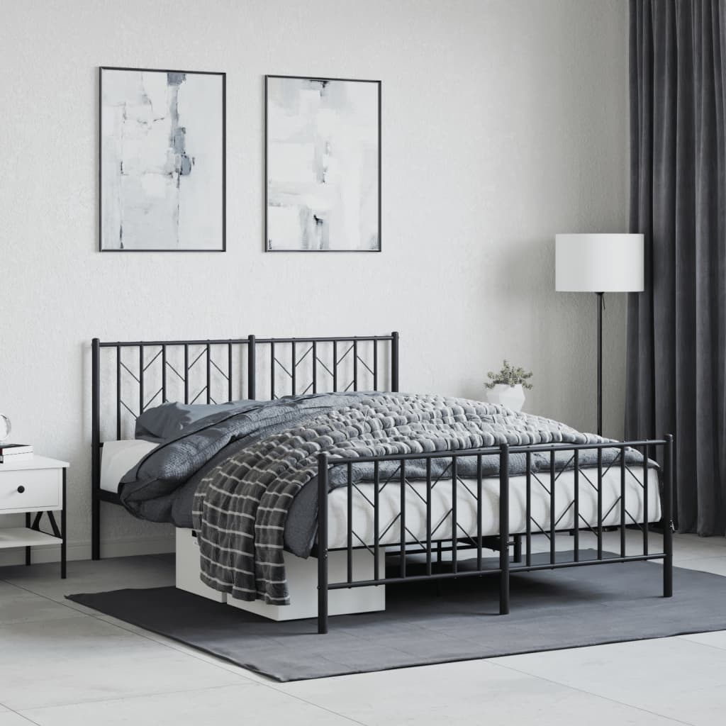 sengeramme med sengegavl og fodgærde 135x190 cm metal sort