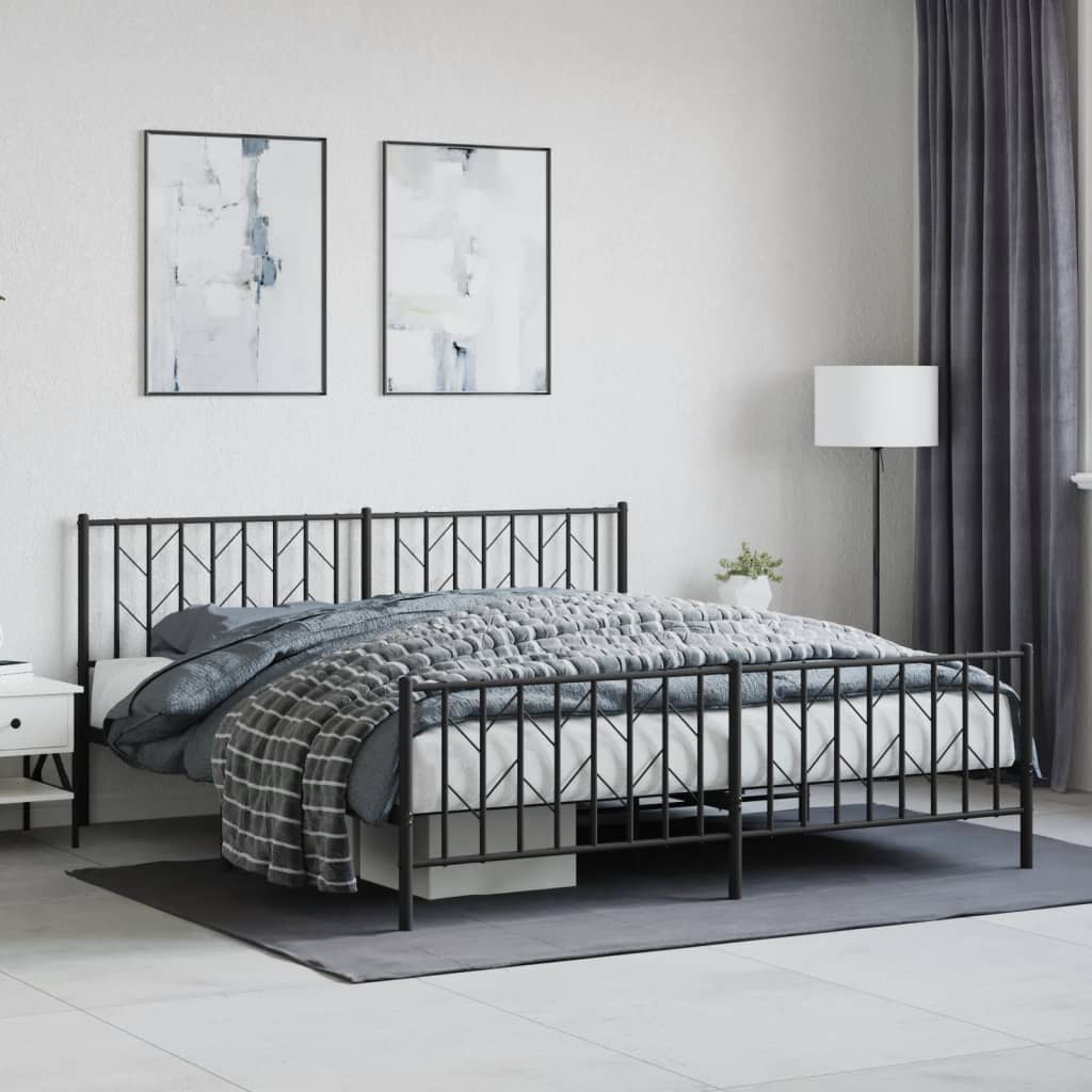 sengeramme med sengegavl og fodgærde 183x213 cm metal sort