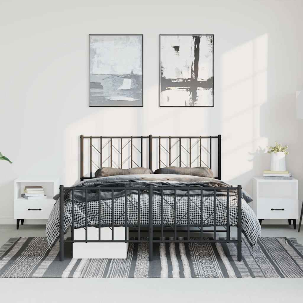 sengeramme med sengegavl og fodgærde 193x203 cm metal sort