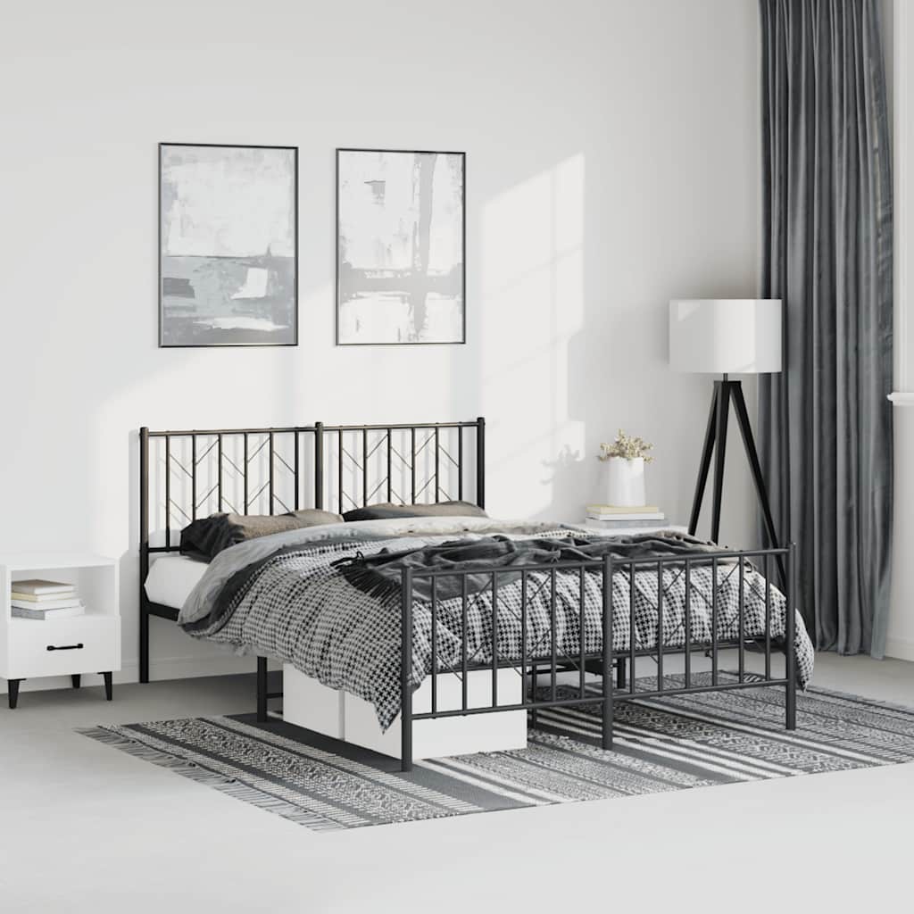 sengeramme med sengegavl og fodgærde 193x203 cm metal sort