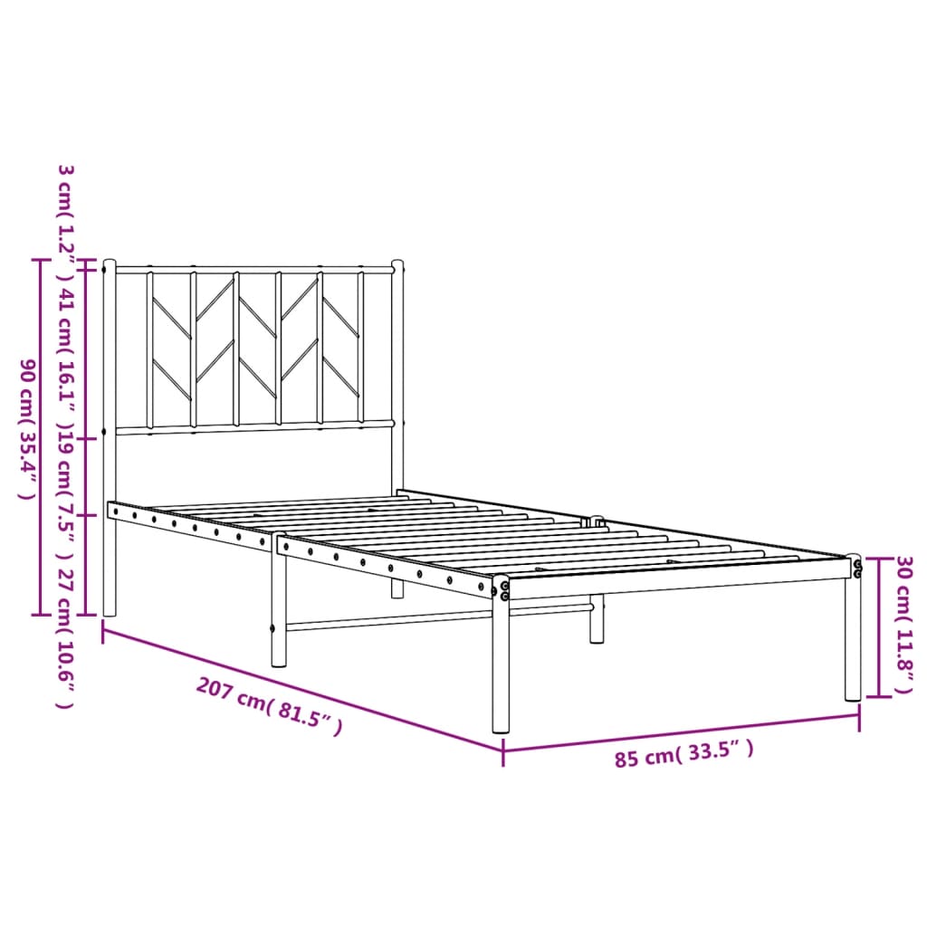 sengeramme med sengegavl 80x200 cm metal hvid