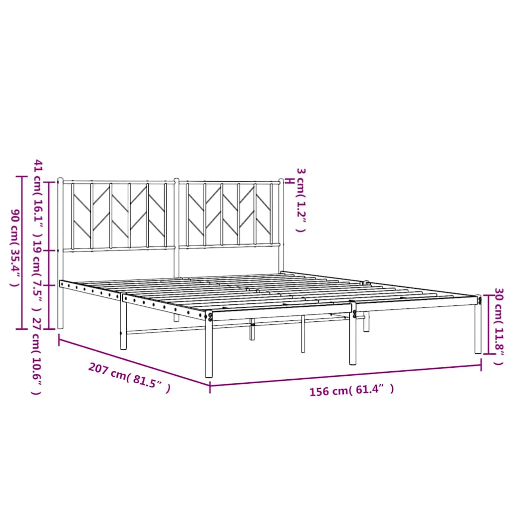 sengeramme med sengegavl 150x200 cm metal hvid