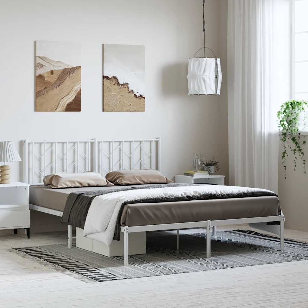 sengeramme med sengegavl 150x200 cm metal hvid