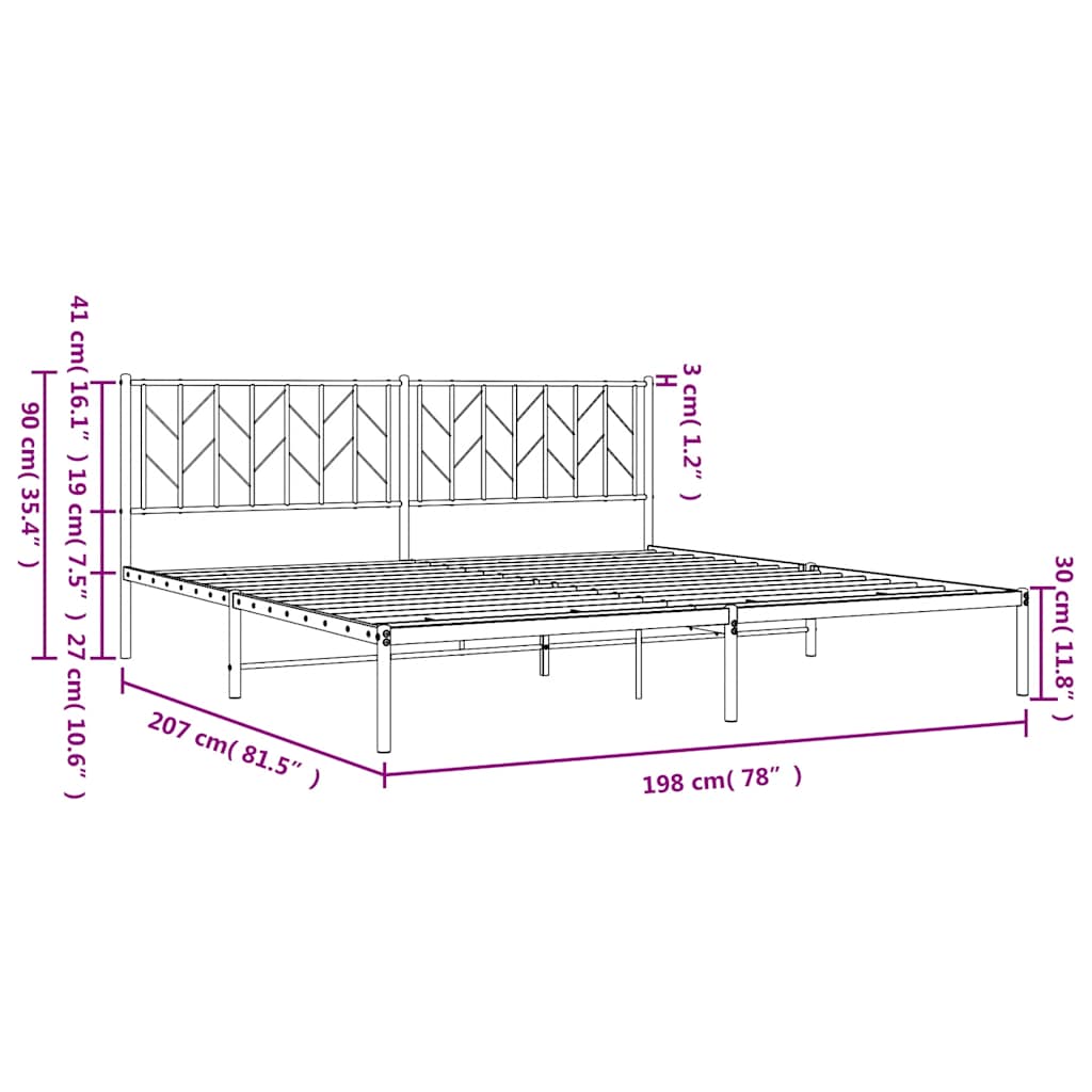 sengeramme med sengegavl 193x203 cm metal hvid