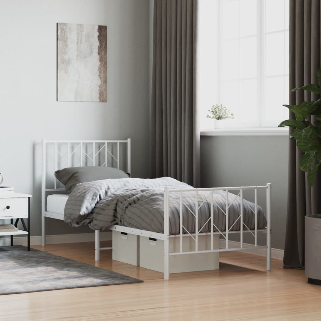 sengeramme med sengegavl og fodgærde 80x200 cm metal hvid