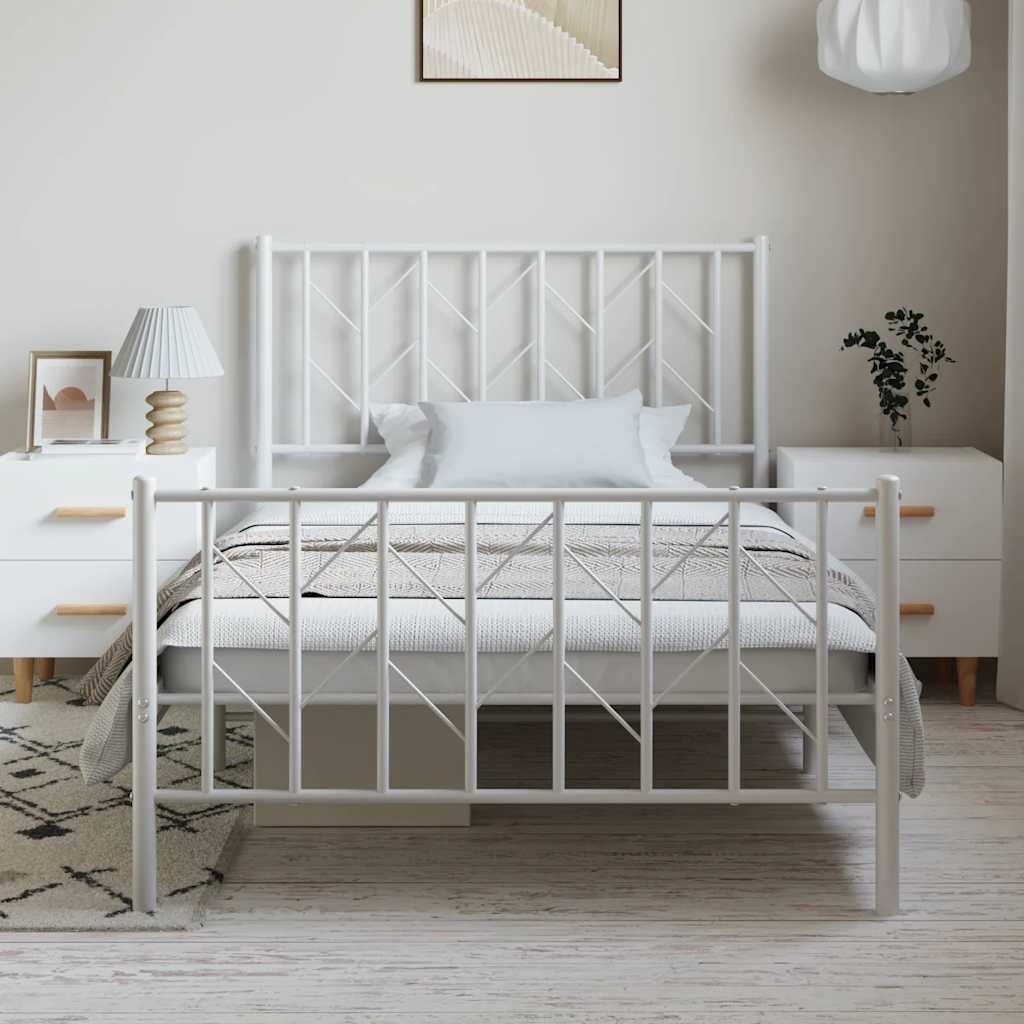 sengeramme med sengegavl og fodgærde 100x200 cm metal hvid