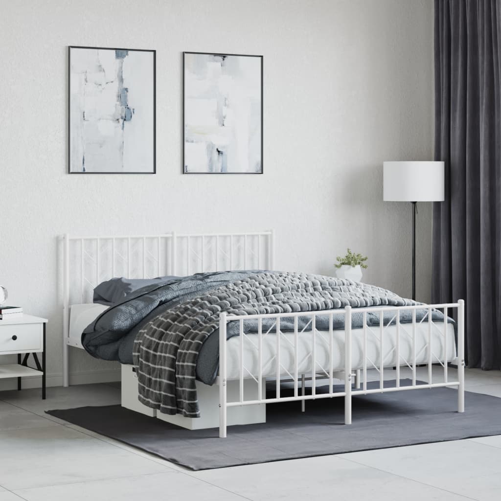 sengeramme med sengegavl og fodgærde 135x190 cm metal hvid
