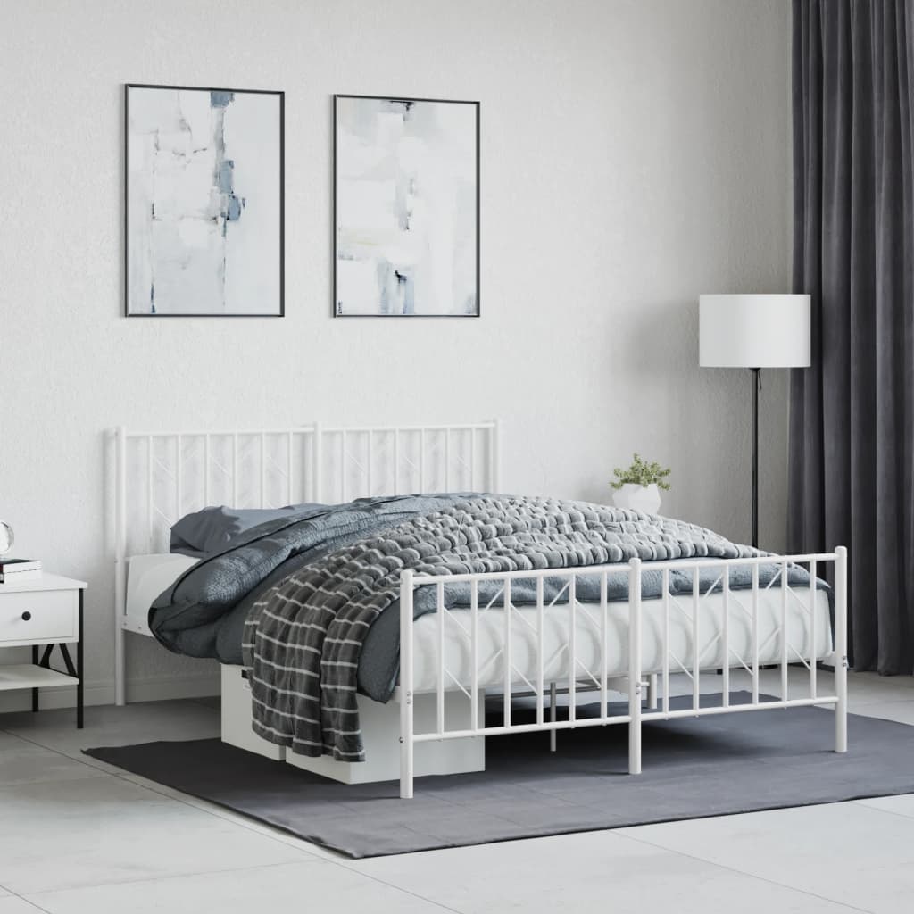 sengeramme med sengegavl og fodgærde 140x190 cm metal hvid