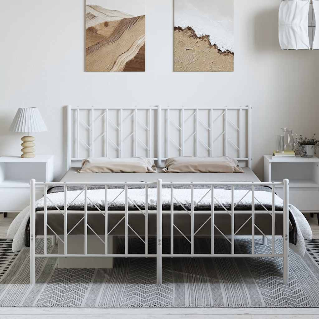 sengeramme med sengegavl og fodgærde 150x200 cm metal hvid